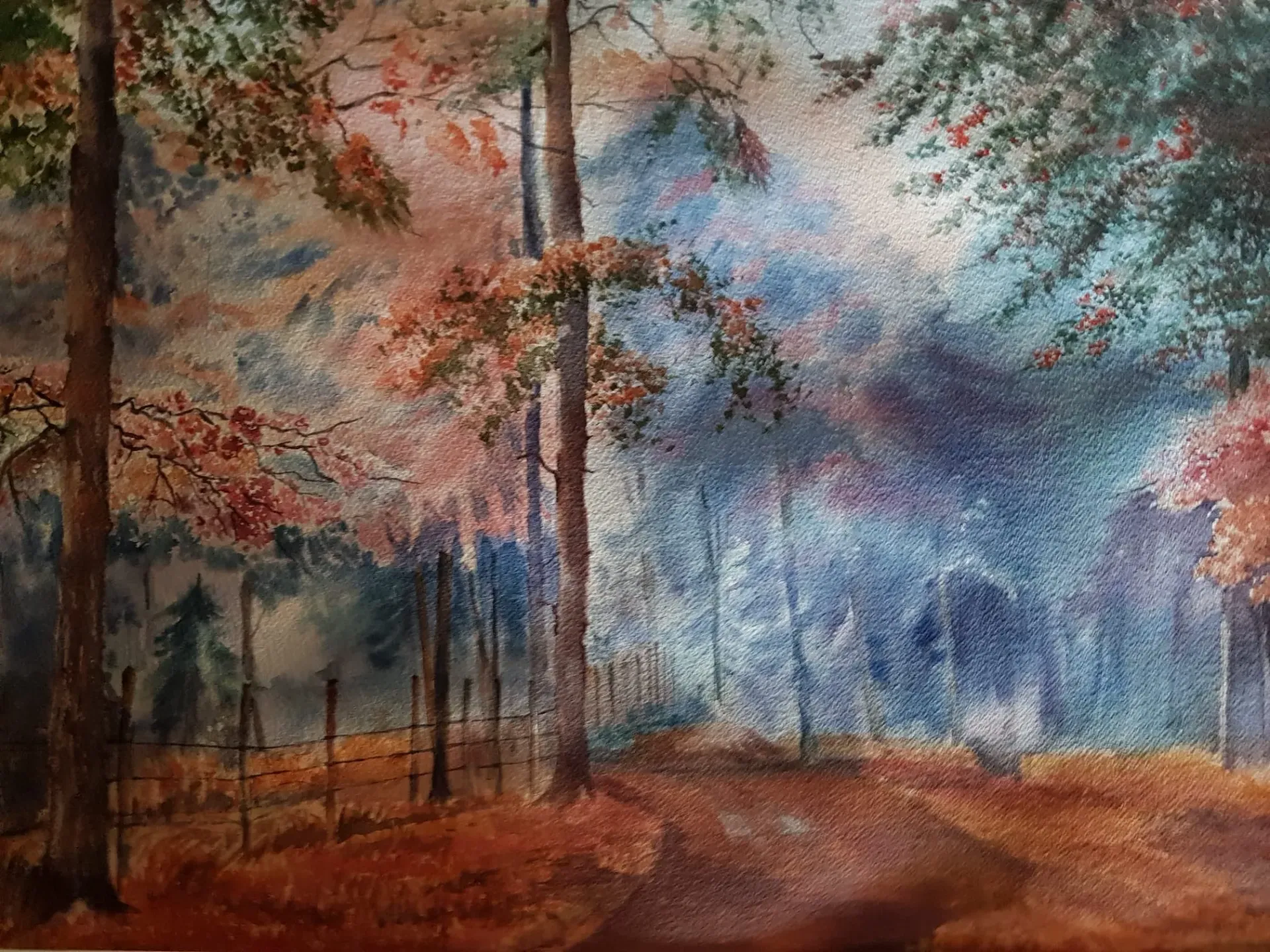 Caminos Otoñales: Descubriendo la Belleza Melancólica del Bosque en Acuarela